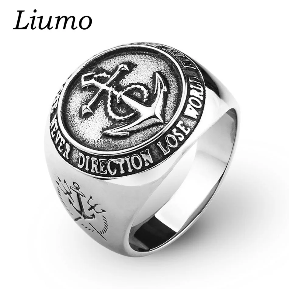 

Liumo Trendy Vintage Anchor Navy Poseidon Trident Big Man Alloy Biker Ring Lr1010
