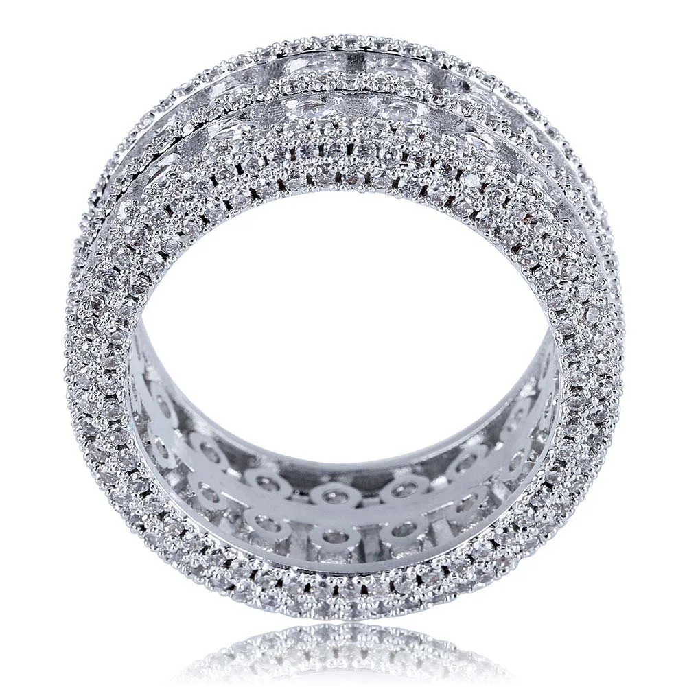 Hip-hop Rock Men's Diamond Ring Double Rows Hollow 18K Gold Gemstone Zirconium Ring Deals Amethyst Anillos Bagues Pour Femme