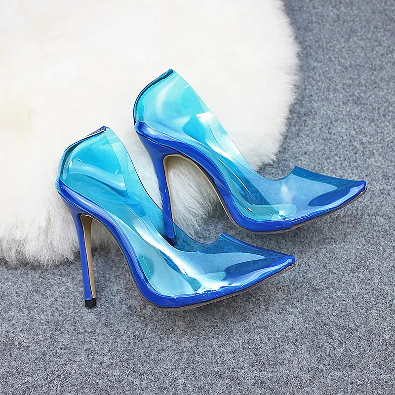 DEleventh Sexy fashion ladies party wedding women's shoes stilettos high heels pointed toe transparents pumps shoes yellow blue