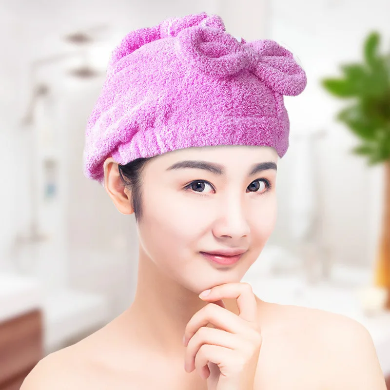 EHEH Women Bathroom Hair Dry Cap Magic Hair Drying Towel with Bowknot