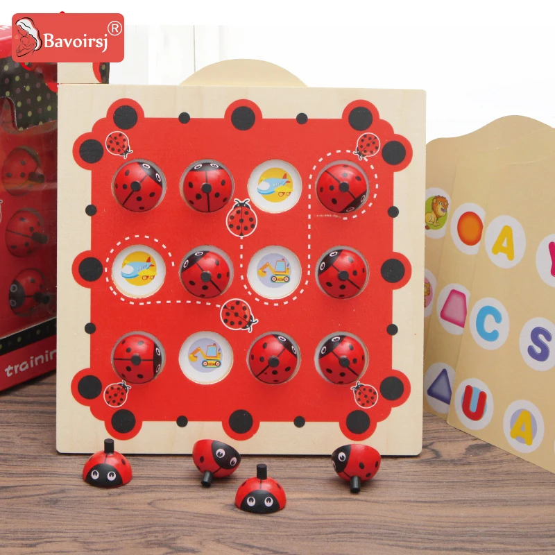 Ladybug Cartoon 3D Montessori Wooden Toys Baby Early Educational Toy for Children Interactive Toys Box Waldorf Toy T0194