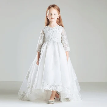 

Dresses for Girls Crystal And Embroidery Up Ball Gown Appliques Bow Sashes Birthday First Flower Girl Dresses Hot