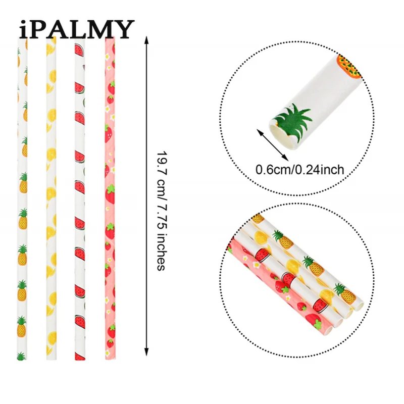 Ipalmay 200 шт бумажные соломинки фруктовый узор декоративные летние трубочки для питья на вечеринке для Гавайских дней рождения свадьбы