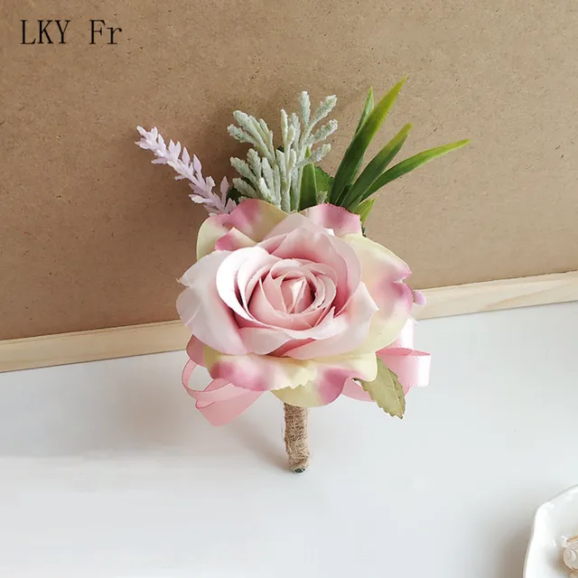 LKY Fr Boutonniere Flowers Corsage Pin Boutonniere Buttonhole Men Wedding Bracelet Bridesmaid Wedding Buttonhole Witness Corsage H Corsage