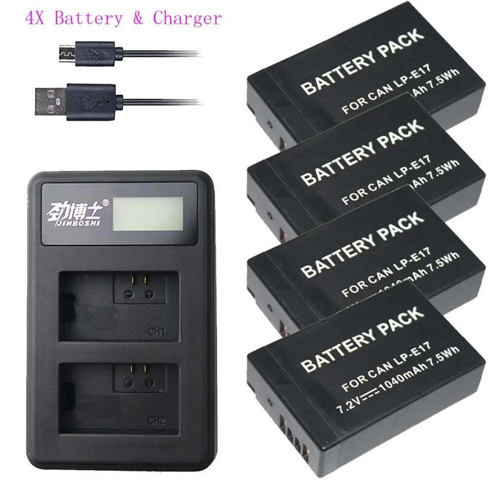 

Hot sale 4pcs LP-E17 LPE17 LP E17 Battery & LCD Dual USB Charger for Canon EOS M3 M5 M6 750D 760D T6i T6s 800D 8000D Kiss X8i