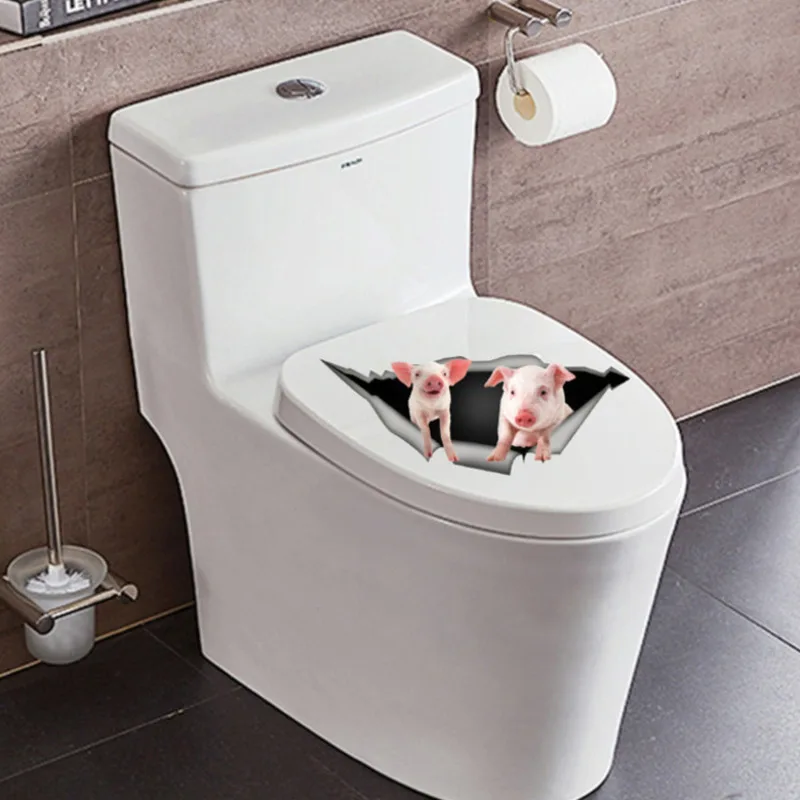 

New Vivid View Dog Pig 3d Wall Stickers Cute Animals Toilet Sticker Kids Room Decoration Poster Vinyl Kitchen Refrigerator Decor