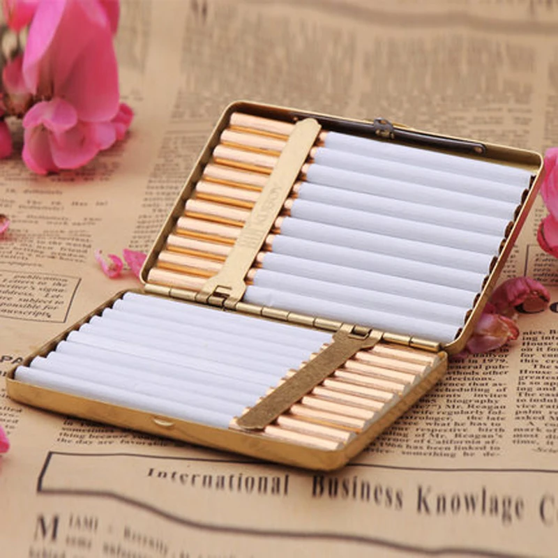Новый 16 сигарет мужские латунные карманные сигареты табак Чехол для хранения коробка держатель