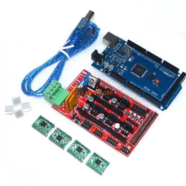 1 unids Mega 2560 R3 para arduino 1 unids RAMPAS 1.4 Controller + 4 unids A4988 Stepper Controlador M&oacute;dulo kit de Impresora 3D Reprap MendelPrusa