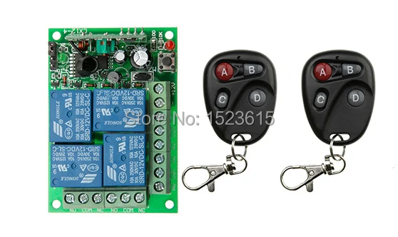 

Hot Sales New DC12V 4CH10A Wireless Remote Control Switch System teleswitch 1*Receiver and 2*Transmitter Applicance Garage Door