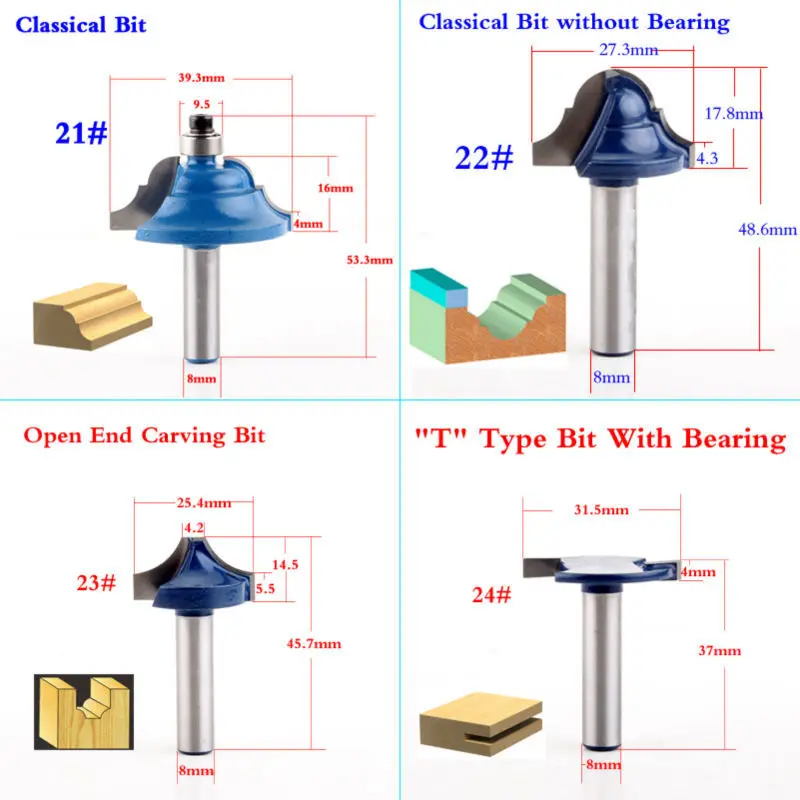 1 шт. 8 мм хвостовик древесины маршрутизатор бит прямой Концевая фреза триммер очистка заподлицо отделка угловая круглая бухта коробка биты инструменты фреза