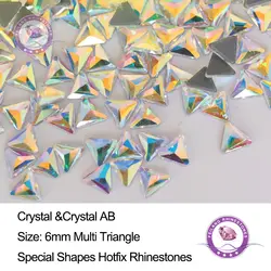 6*6 мм Мульти Треугольный Кристалл AB/Clear новые формы исправление хрусталя и искусственного алмаза Стекло плоское дно термоклеевые Стразы