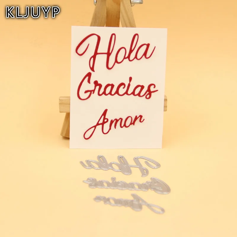 

KLJUYP 3pc Spanish Hola Amor Gracias Metal Cutting Dies for DIY Scrapbooking/Card Making/Kids Fun Decoration Supplies
