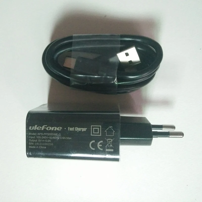

New Original Ulefone Power 5 EU Fast Charger Travel Adapter 5V 5A + USB Data Line Cable For Ulefone Power 5 Cell Phone