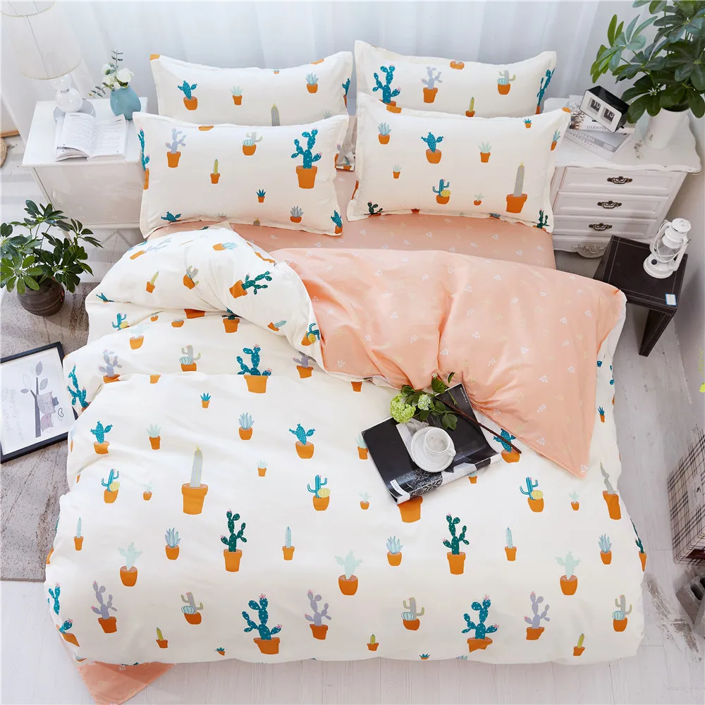 Cartoon Green Cactus Printed Bedding Sets Bedclothes Duvet ...
