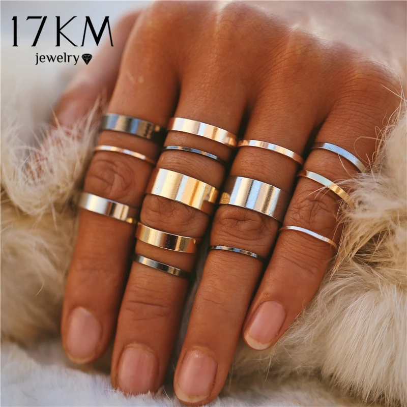 14 Pcs/Set Fashion Gold Silver Black Rings Set For Women 2019 New Boho PUNK Vintage Round Knuckle Ring Female Jewelry Gifts