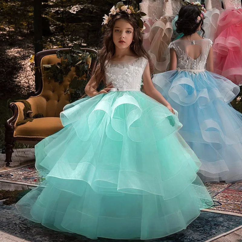 Online Blume Mädchen Hochzeit Partei Wenig Brautjungfer Spitze Lange Kleid Mädchen Schule Graduation Abendessen Leistung Kleid vestidos de fiesta