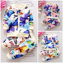 2PCS Baby Girls Toddler Outfits Kids Butterfly Flower Printed Cardigan Hoodies Tops+Pants