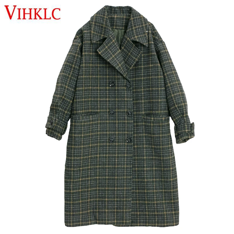 

2018 Winter New Korean Students Loose Slim Retro Thousand Bird Plaid Long Section Wool Coat Female Women Fashion Temperame Z310