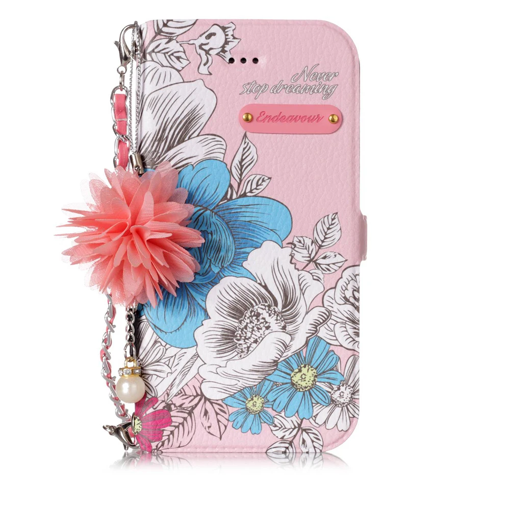 Flowers Flip Leather Case For iPhone 7 8 6 6S Plus Cover with Strap X 5S SE Flower Silicone Wallet Cute Girly | Мобильные телефоны