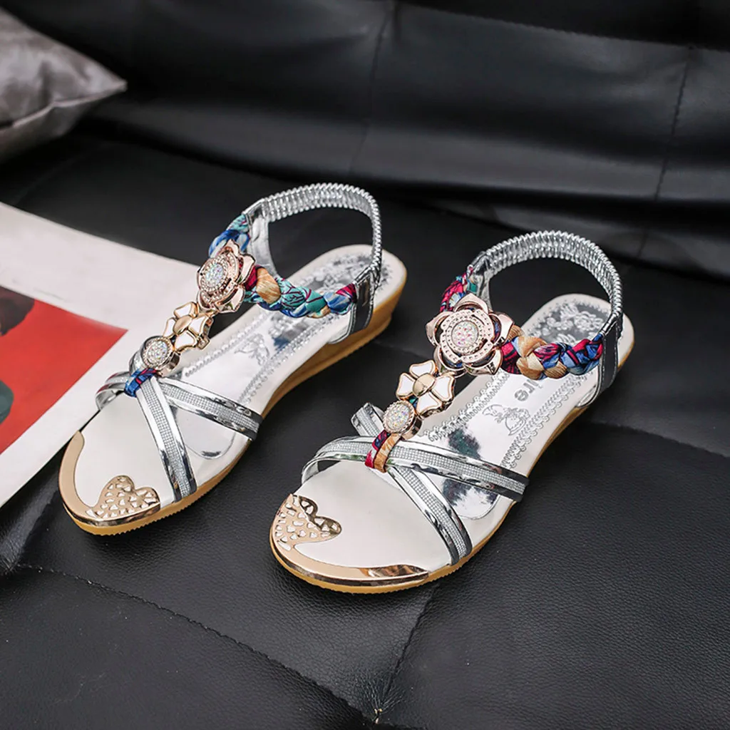 

Fashion Women Summer Sandals Ladies Rhinestone Weave Wedge Flower Sandals Zapatillas Chinelo Sandalia Sandalias Mujer 2019 20