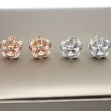 SLJELY, действительно, 925 пробы, серебряные серьги-гвоздики с цветком, микро проложенный полный кубический цирконий, камни для женщин, роскошные брендовые ювелирные изделия