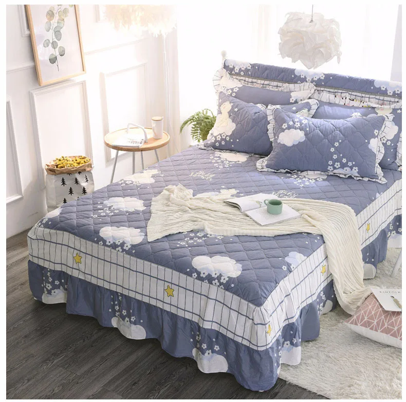 Хлопковая Плотная юбка для кровати, Раздельный наматрасник с рисунком, простыня для дома, детский матрас, защитная подушка, Двухспальное покрывало