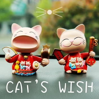 

Car Ornaments Cute Resin Lucky Cat Swinging Shaking Head Dashboard Decoration Toys Creative Home Furnishing Decor Accessories