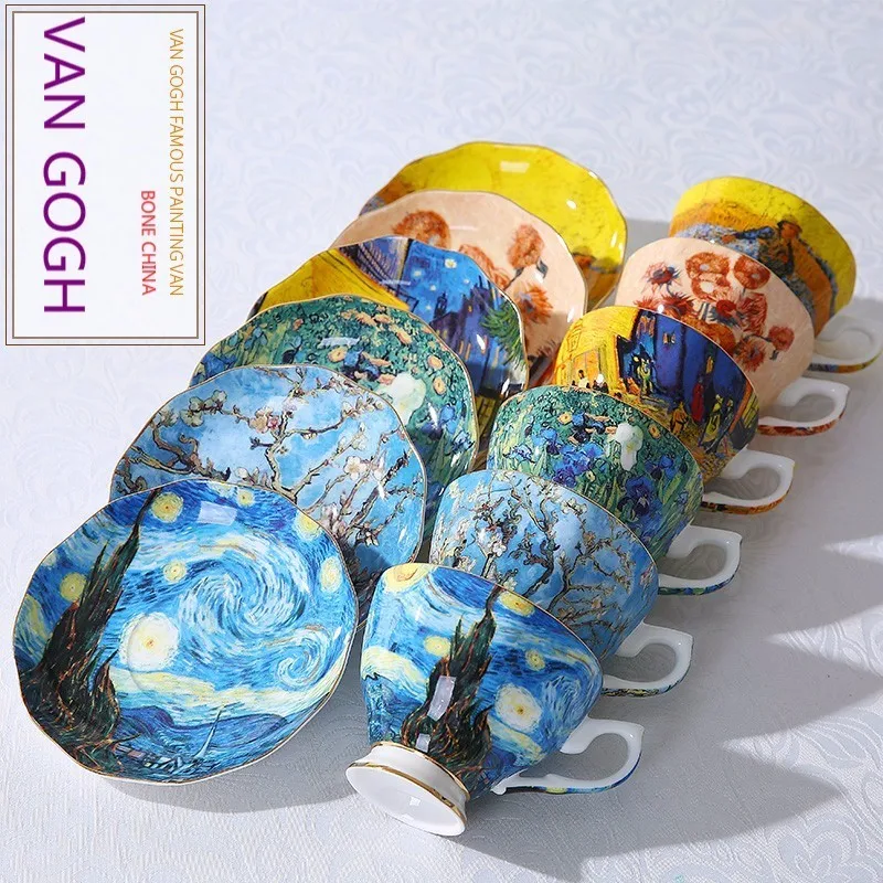 Billig Neue Bone China Schöne Europäischen Vincent Willem Van Gogh Kunst Berühmte Malerei Niederlande Kaffee Cafe Tasse Teller Liebhaber Teetasse Set