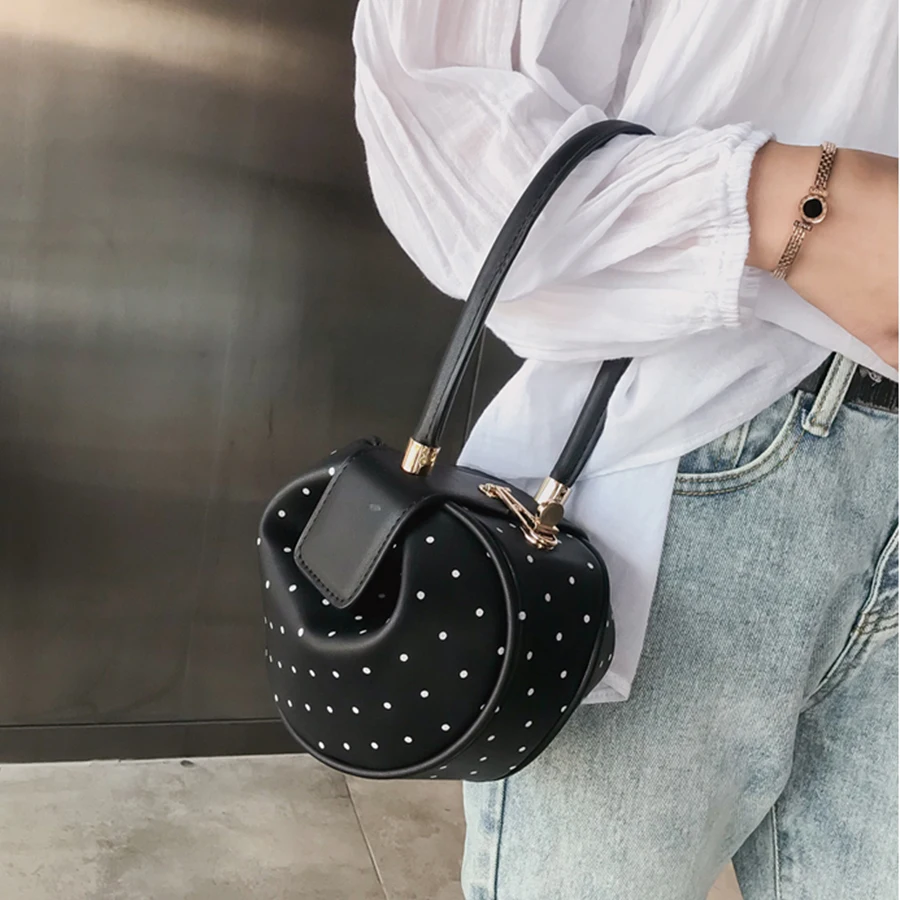 

Fashion Mini Wave Point Bag Women Handbags Pu Leather Top Handle Small Round Bag Lady Chic Evening Clutch Purse Bolso Femenino