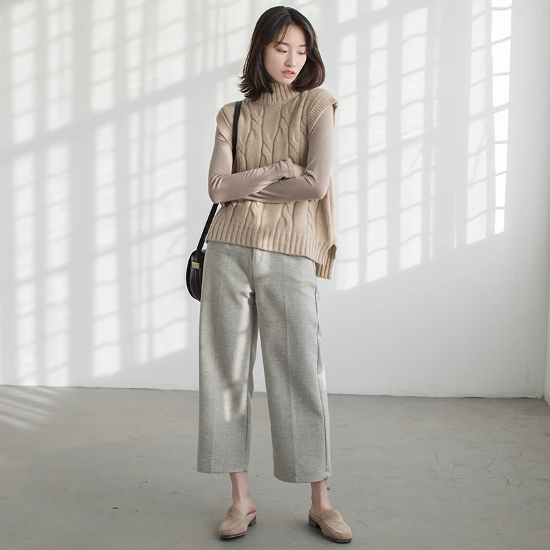 EGGKA 2018 Spring Autumn Irregular Sleeveless Sweater Twist Loose Vest Knitted Waistcoat Argyle Women Sweaters And Pullovers |