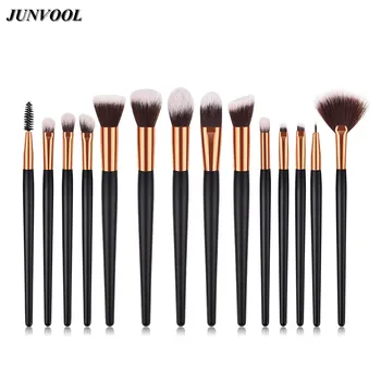 

14pcs Cosmetic Fan Makeup Brush Set Black Gold Professional Foundation Powder Blusher Eye Shadow Eyelash Lip Make Up Brushes Kit