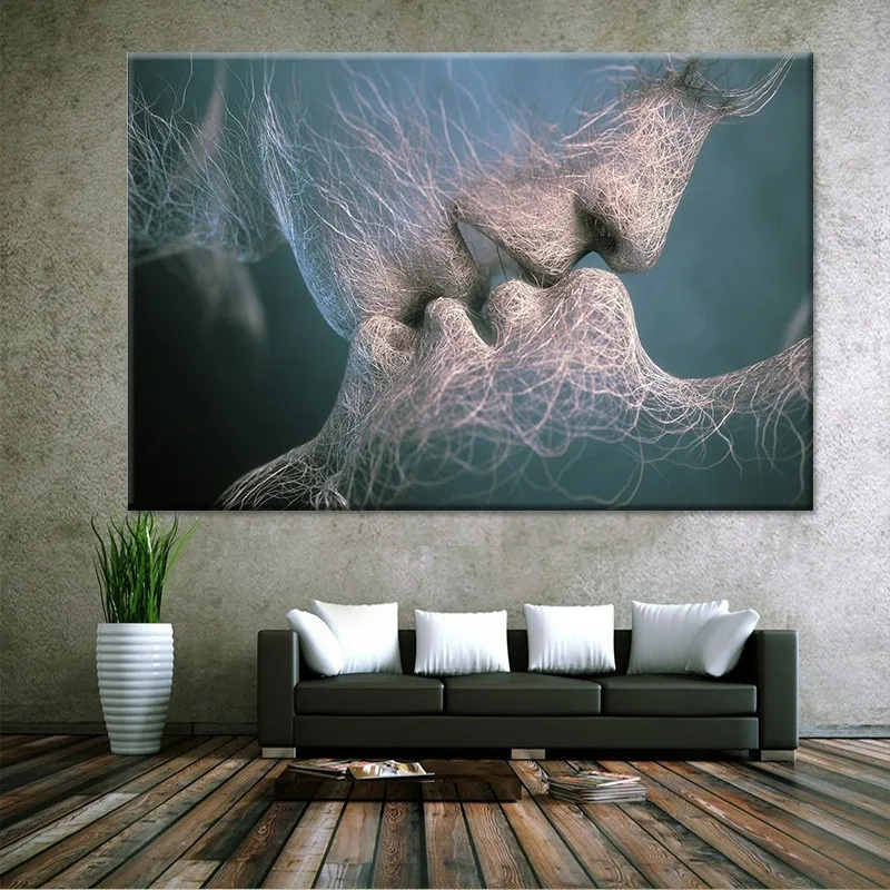 

Lover Kiss Abstract Poster Wall Art Canvas Painting Wall Pictures for Living Room Decor Mural Decoration Picture Art Print