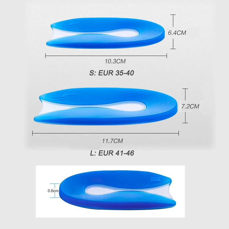 U-образные Медицинские силиконовые гелевые чашечки для пятки, мягкие амортизирующие удобные вставки для ног, облегчающие боль в пятке, поддерживающие стельки для обуви T0328SHE