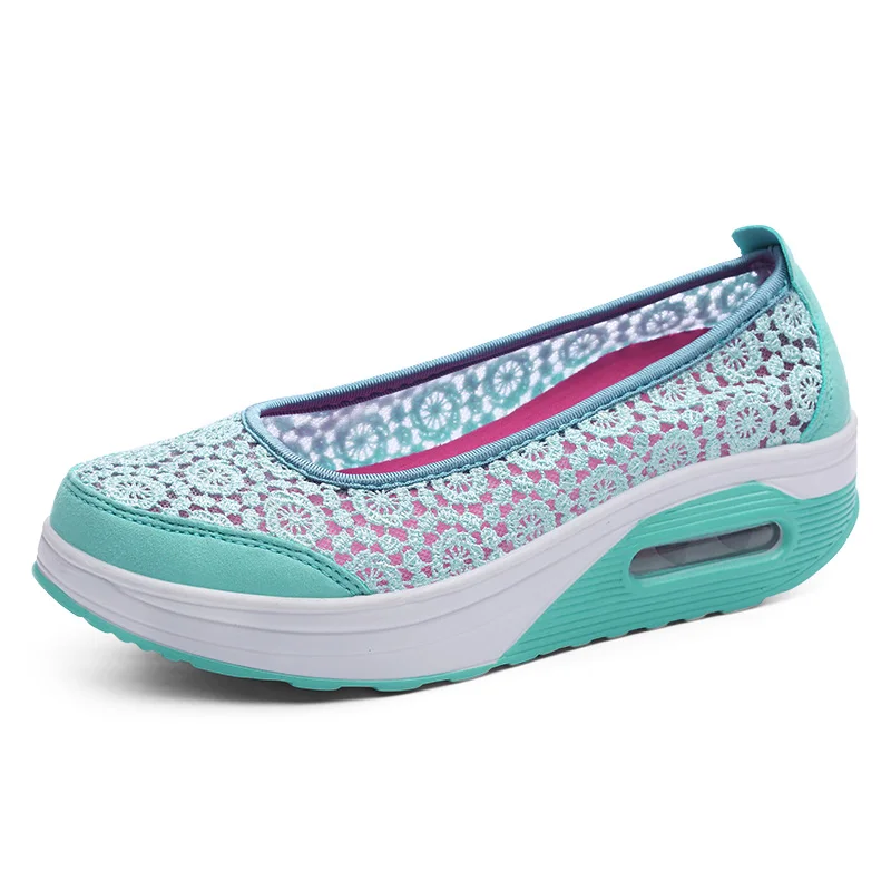 EOFK/ г., летняя женская обувь на плоской платформе Женская Удобная дышащая Милая обувь на плоской подошве, женская повседневная обувь с кружевным узором - Цвет: 01 sky blue