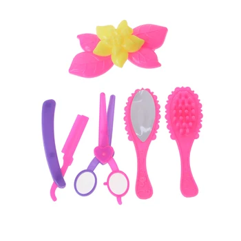 Billige 9 PCS Mädchen Geschenke Augenbraue Rasiermesser Haar Trockner Schere Spiegel Kämme Für Puppen Puppe Werkzeuge Spielzeug Salons Haarpflege Puppen Zubehör