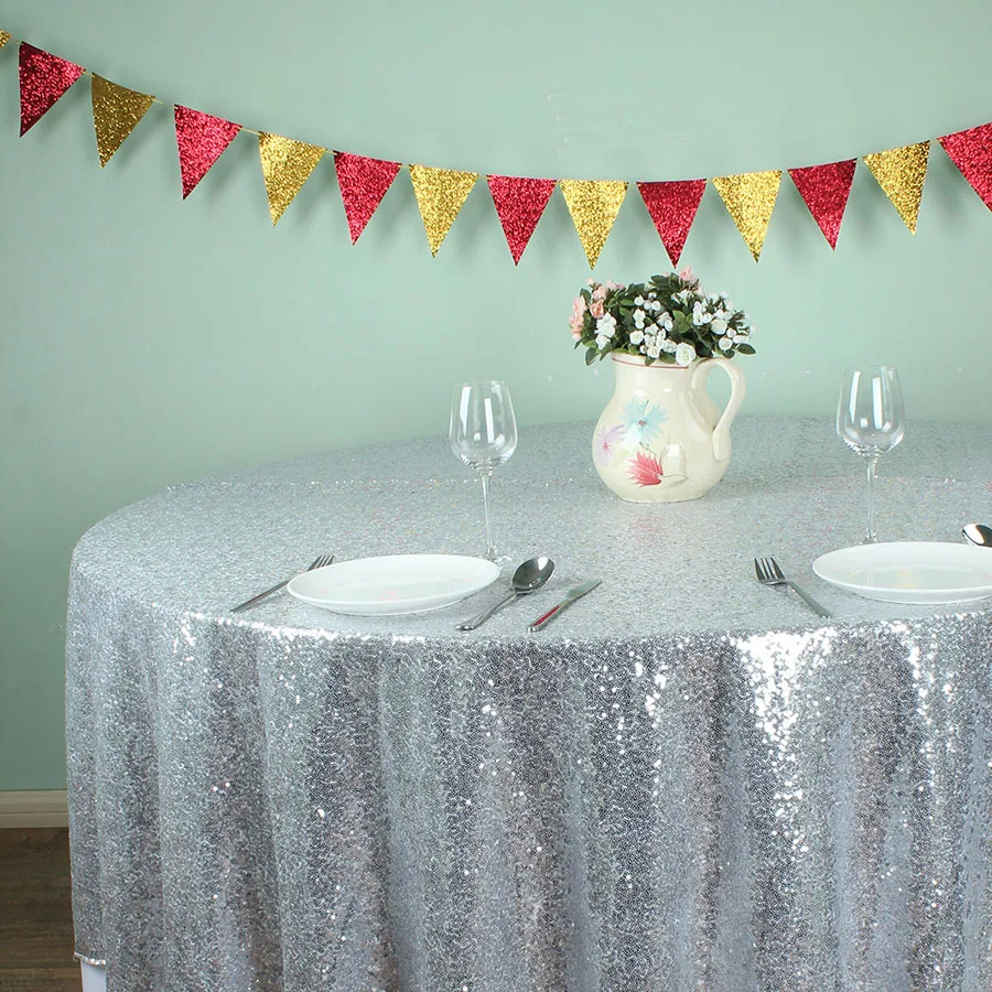 Silver 108" Round Sparkly Sequin TableCloths Christmas Birthday Wedding