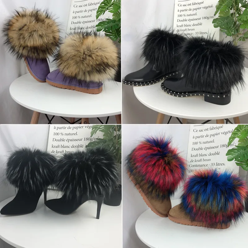 

Winter lady furrry shoes warm female faux fur leg warmer protectors fur hoops
