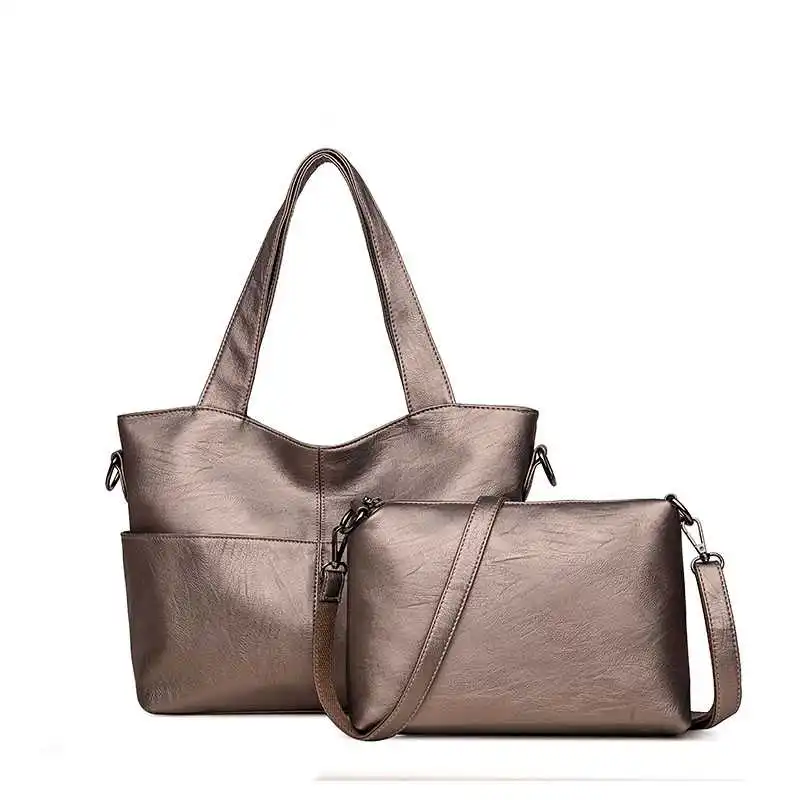 Женская кожаная сумка, повседневная сумка-тоут, сумки через плечо, 2 комплекта, известный бренд, дизайнерские женские сумки-мессенджеры, женская комбинированная сумка - Цвет: Bronze