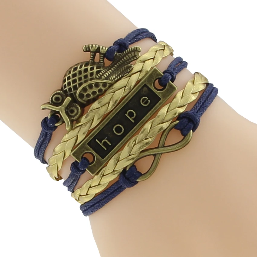 Hope Owl Yellow mixed Black Suede and Leather Cord Layered