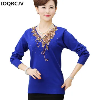 

Middle-aged Women Sweater 2017 Autumn Winter Women Knit Pullover Sweaters Bottoming Shirt Mother Clothing Tops Plus Size IOQRCJV