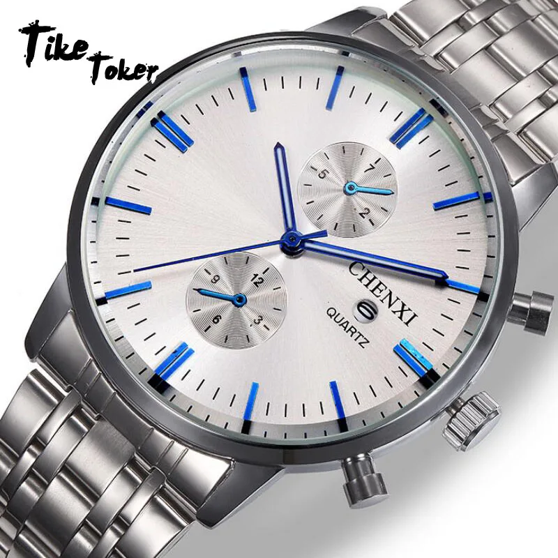 

Men Quartz Watch Luxury Brand Business TWO Eyes Stainless Steel Band Military Wrist Watch erkek kol saati