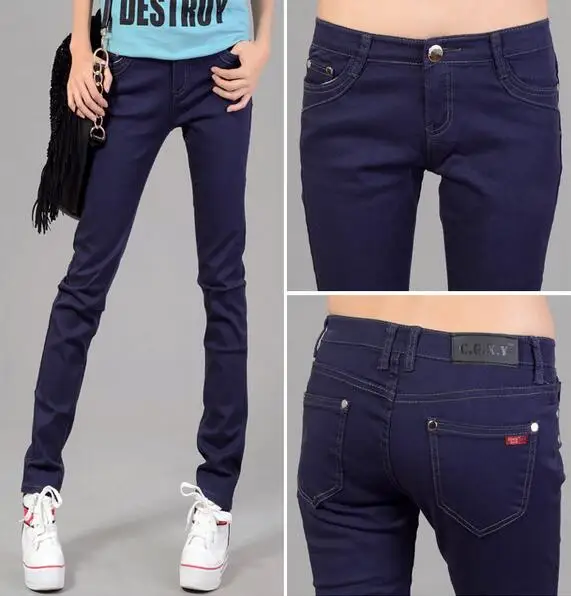Новые весенние и осенние стильные джинсовые брюки ярких цветов женские Стрейчевые узкие джинсовые брюки-карандаш T858