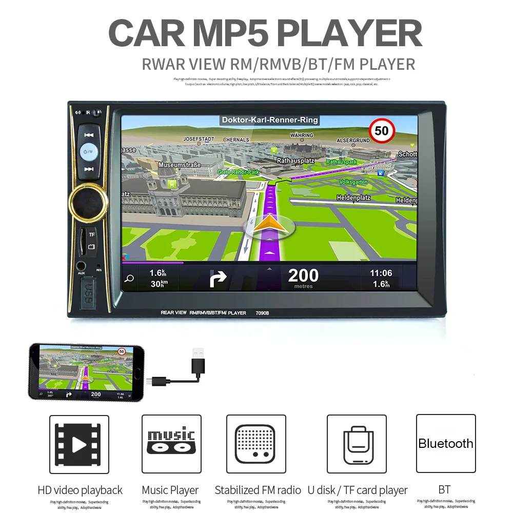 

6.6 Inch 2 Din Auto Car Stereo MP5 Player Support Phone / Tablet Connected GPS with Bluetooth FM DVR for Android System
