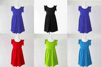

Top sale Blouse cute Party Wear cotton Solid color flutter sleeve dress little kids one piece