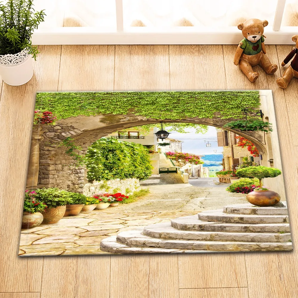 LB 60*40 View Street с цветами и домами уличный 3D напольный коврик арочным камнем для