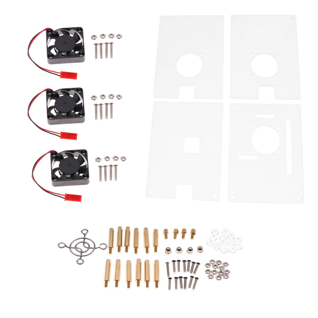 Acrylic Stack Case Enclosure Open-Air Dog Bone + Cooler Fan for Raspberry pi