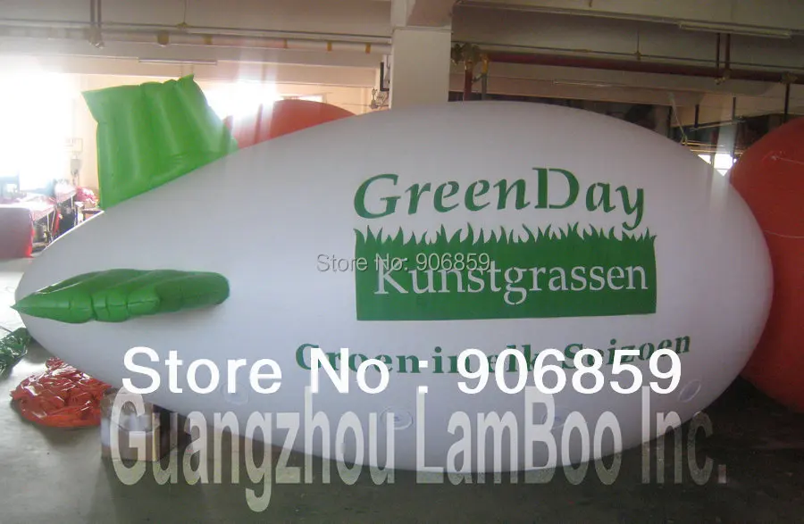 

HOT SALE 4meters Long Inflatable White Airship with Green Wings/Your logo will be put on/DHL FREE SHIPPING/Good Quality