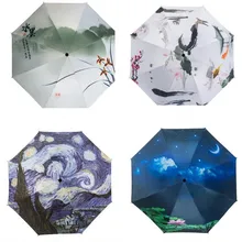 Китайский акварельный масляной Живописи Анти-УФ для женщин и мужчин зонтик бизнес большой Солнечный дождливый зонтик складной детский подарок Paraguas