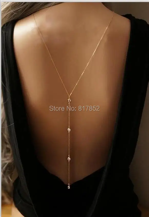 

New Style Fashion Women Gold colour Chains Unique Design Sexy Back Necklace Bikini Chains Jewelry 2 Colors WRB33