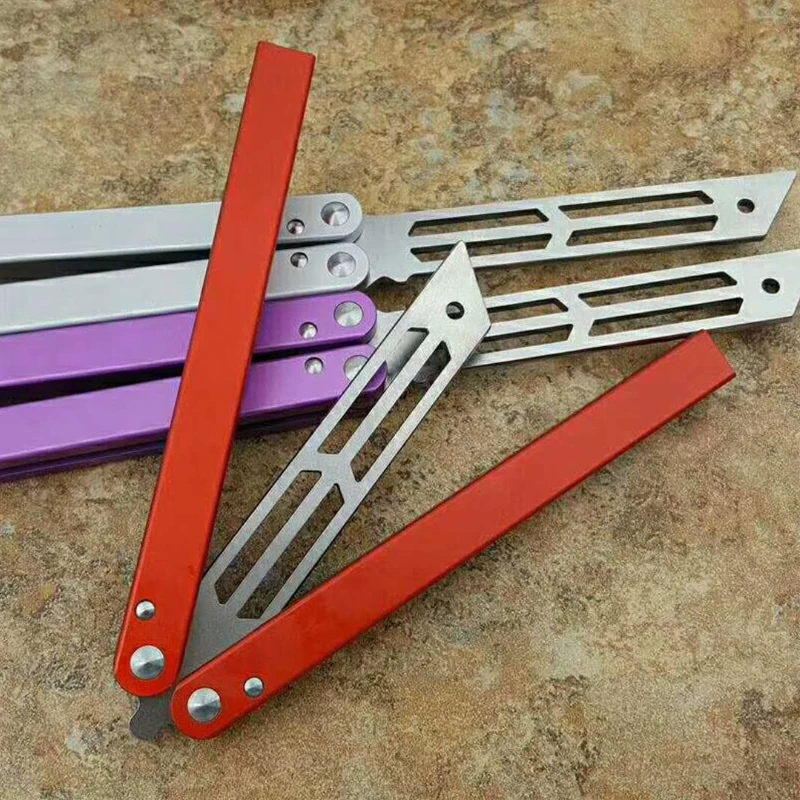 

Aluminum Handle Butterfly Trainer Knife 440 Blade Practice Folding Pocket Knife Socket Bearing System Not Sharp Practice Tool